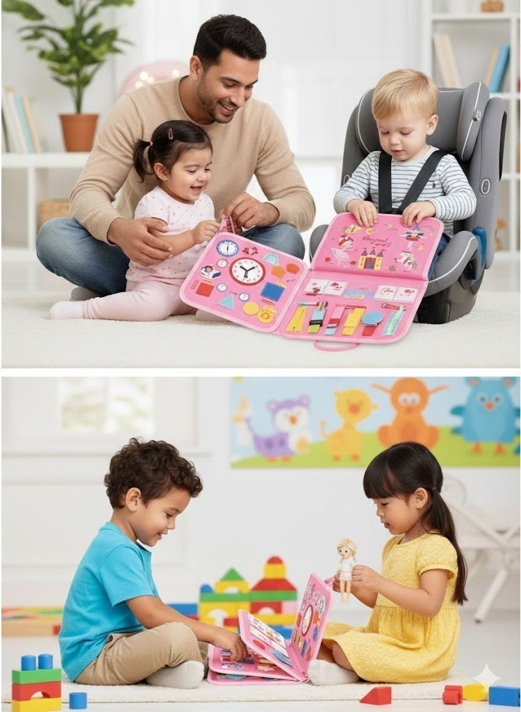 Fyliz Busy Board Toddler, Montessori Toys, Pink Sensory Board Montessori Activity Board, Learn to Dress Education ﻿ - Image 3